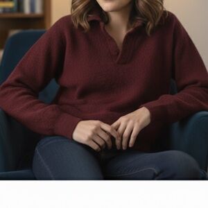 Vintage 80s Size XL Mens Wool Knit Sweater Maroon Vneck Collar Sweater